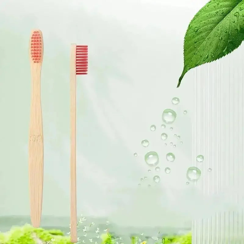 Bamboo Toothbrush Set — 10pcs Eco-Friendly Cowhide Wrap