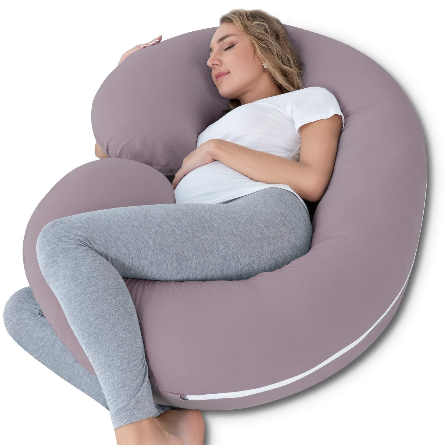 Cooling C-Shaped Pregnancy Pillow with Soft Cotton Cover