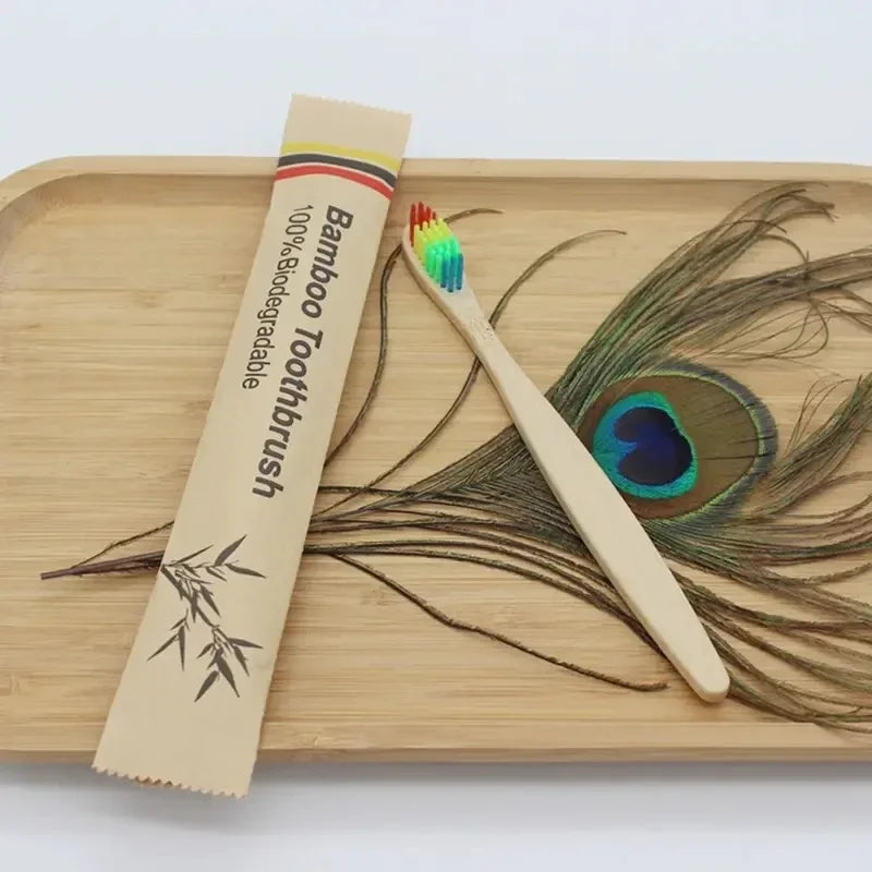 Bamboo Toothbrush Set — 10pcs Eco-Friendly Cowhide Wrap