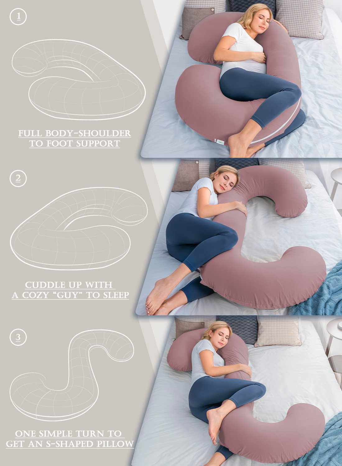 Cooling C-Shaped Pregnancy Pillow with Soft Cotton Cover