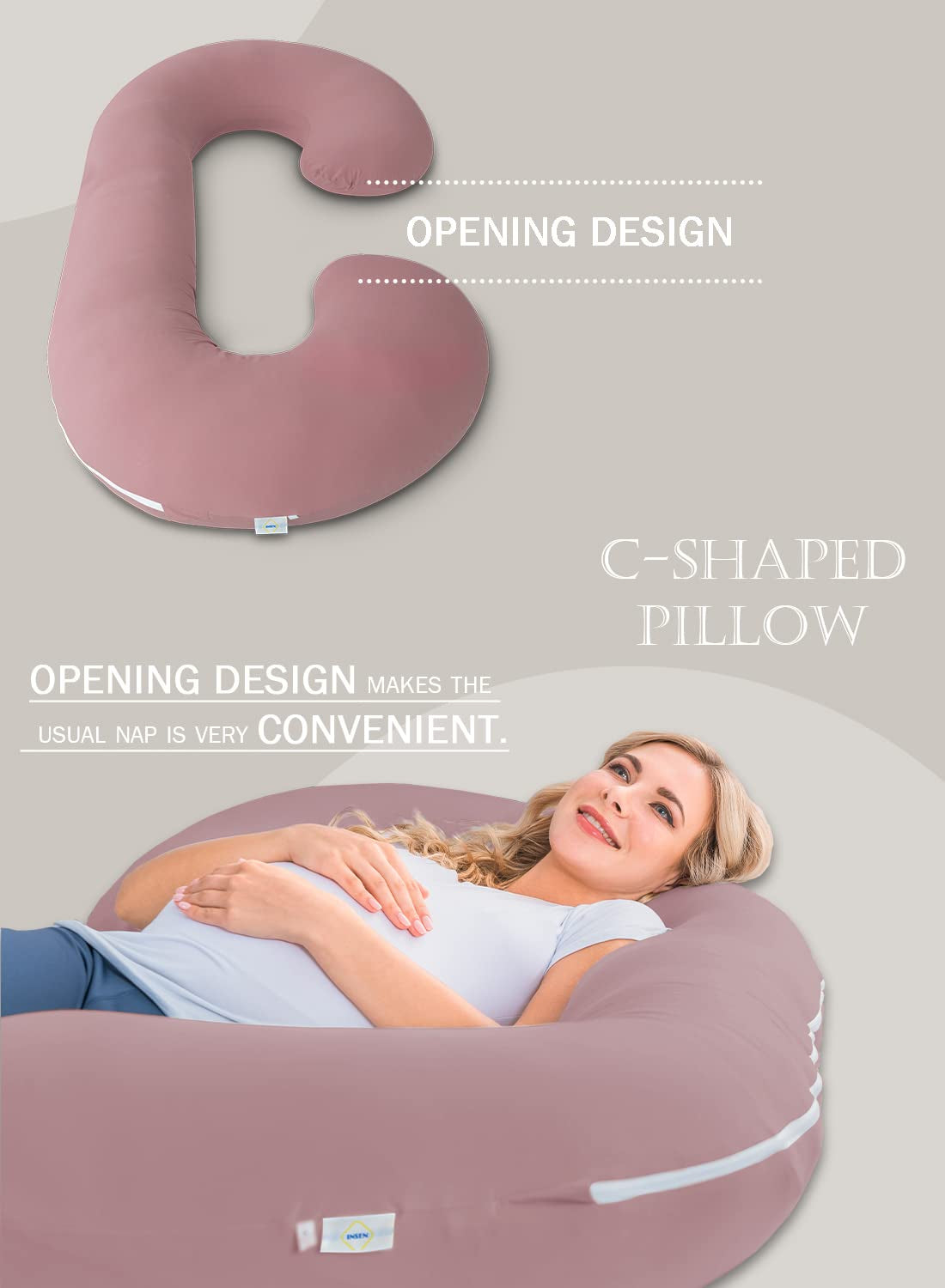 Cooling C-Shaped Pregnancy Pillow with Soft Cotton Cover