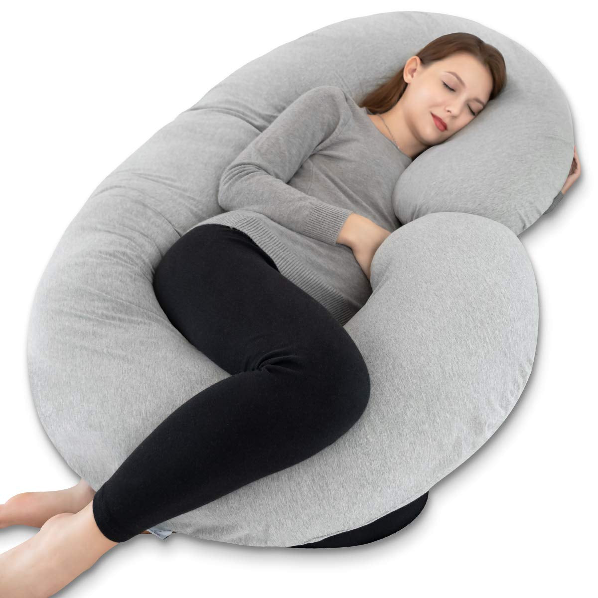 Cooling C-Shaped Pregnancy Pillow with Soft Cotton Cover