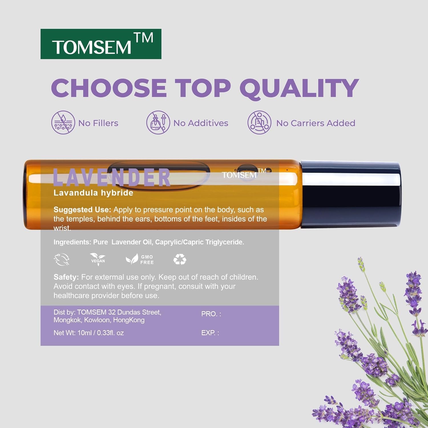 French Lavender Essential Oil Roll on - Calming Oil for Stress & Relaxation - Pure Oil for Skin & Hair Growth