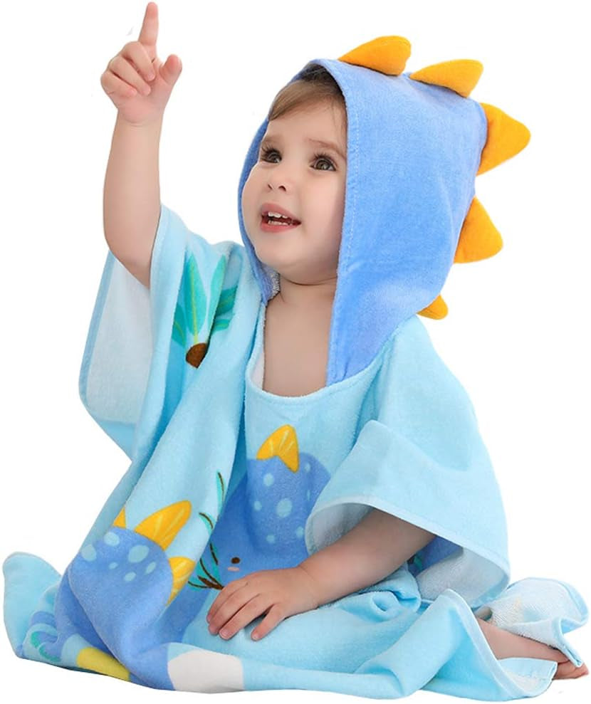 Kids Dinosaur Hooded Towel Poncho — Cotton, Ages 5–9