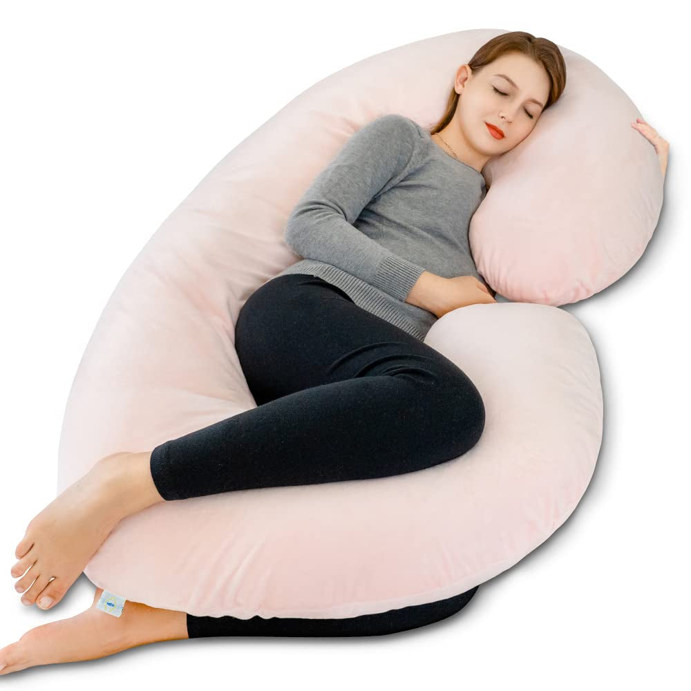 Cooling C-Shaped Pregnancy Pillow with Soft Cotton Cover