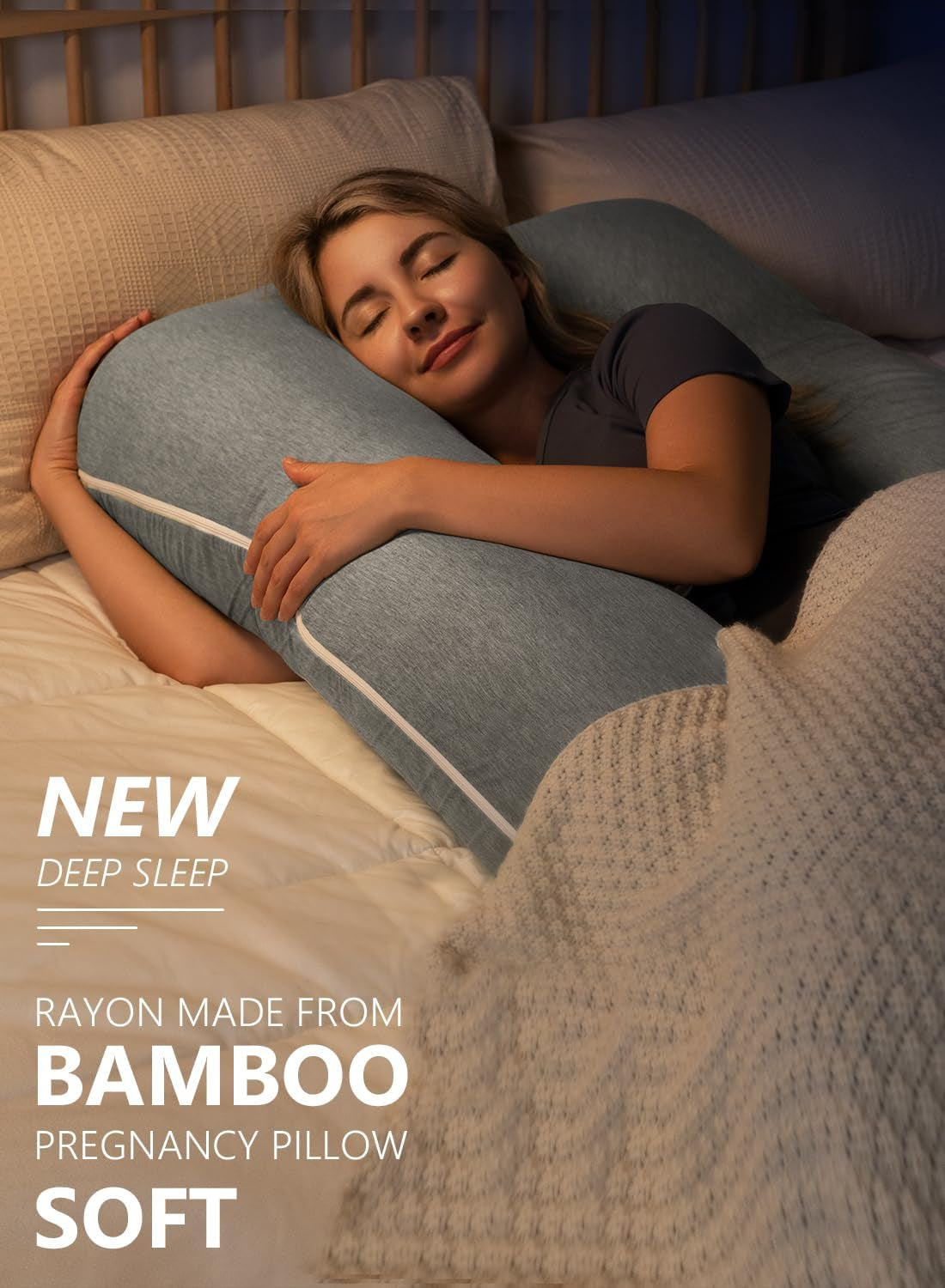 Grey Cooling Bamboo Rayon U-Shaped Pregnancy Pillow – 55 Inch