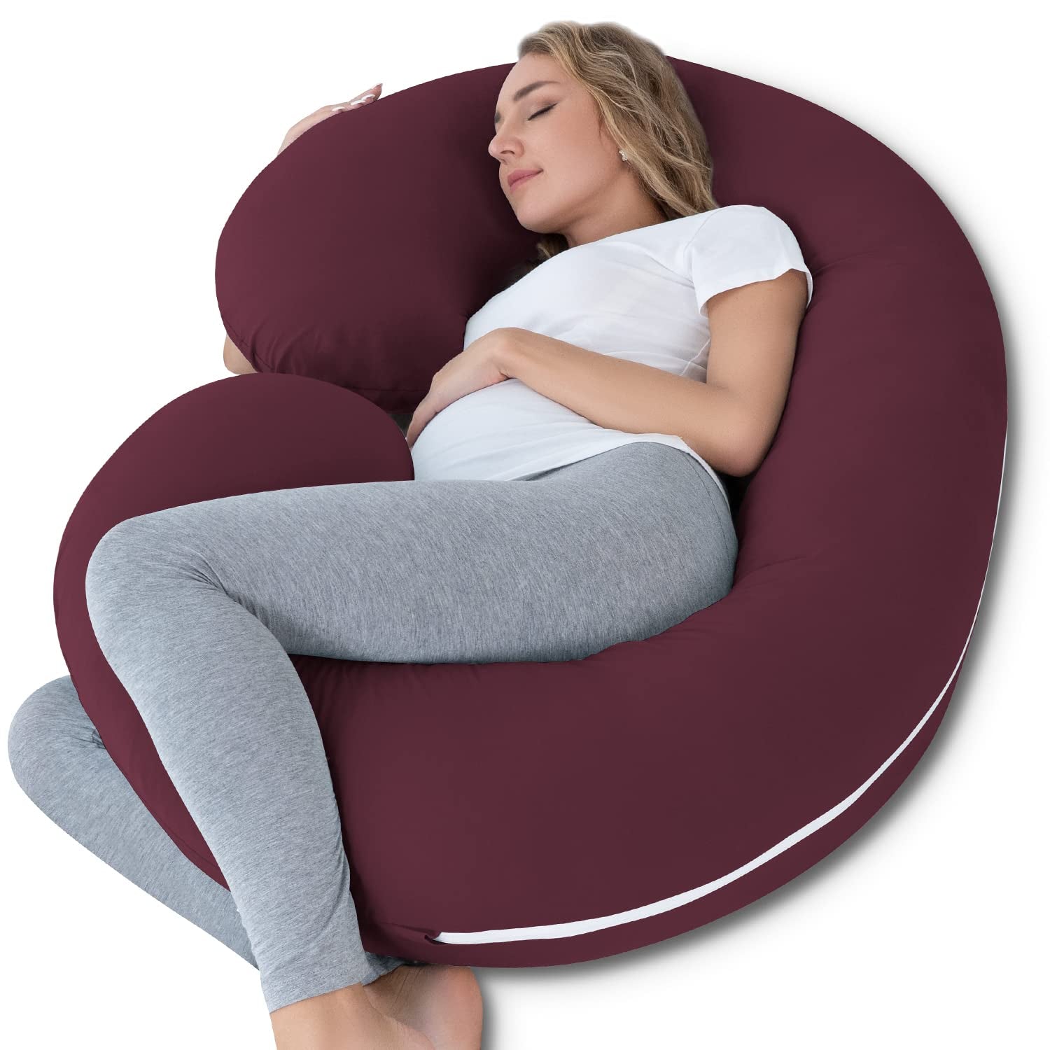 Cooling C-Shaped Pregnancy Pillow with Soft Cotton Cover