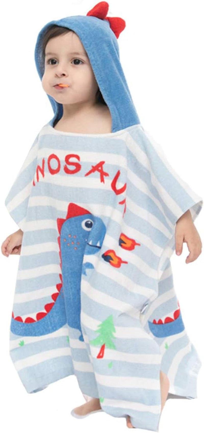 Kids Dinosaur Hooded Towel Poncho — Cotton, Ages 5–9