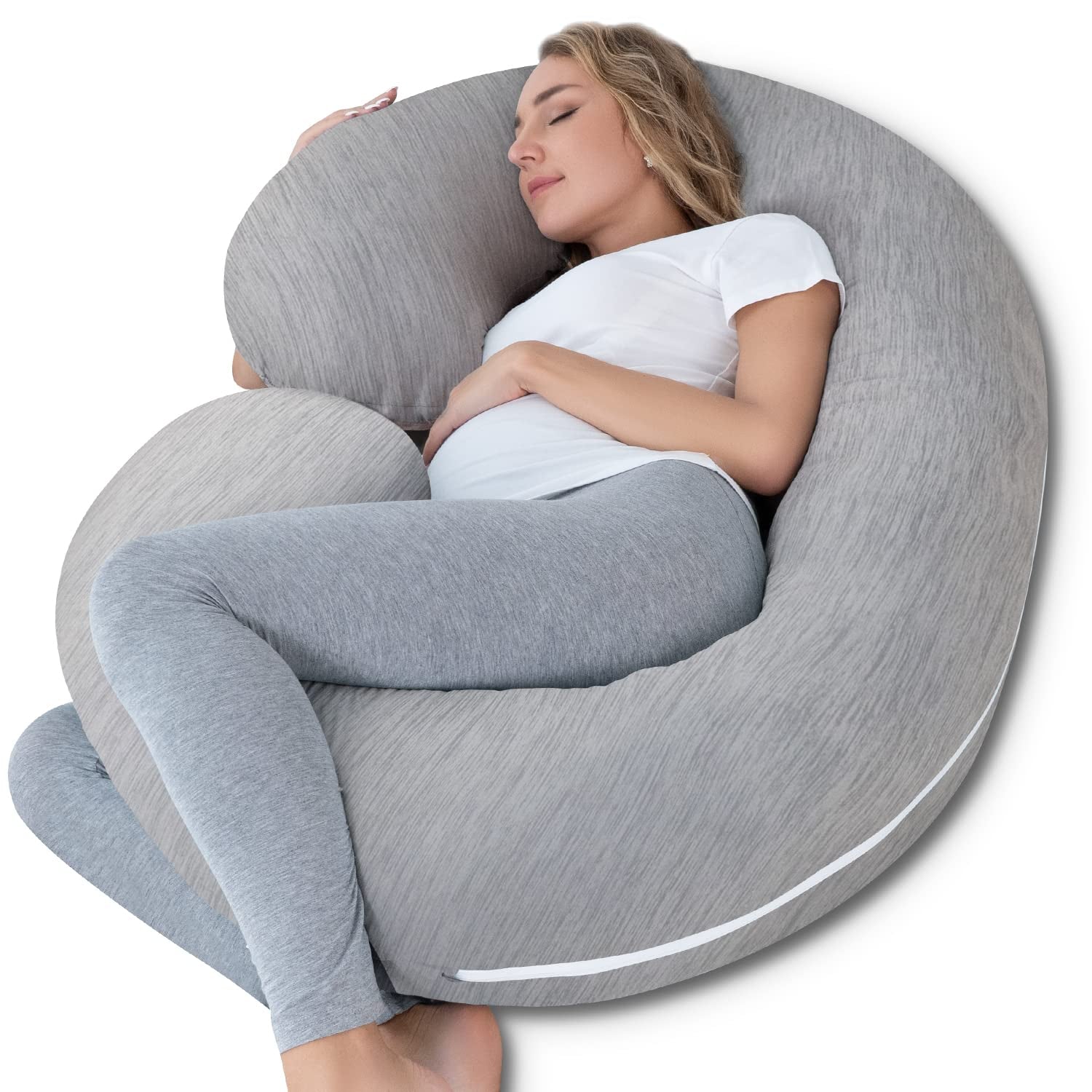 Cooling C-Shaped Pregnancy Pillow with Soft Cotton Cover