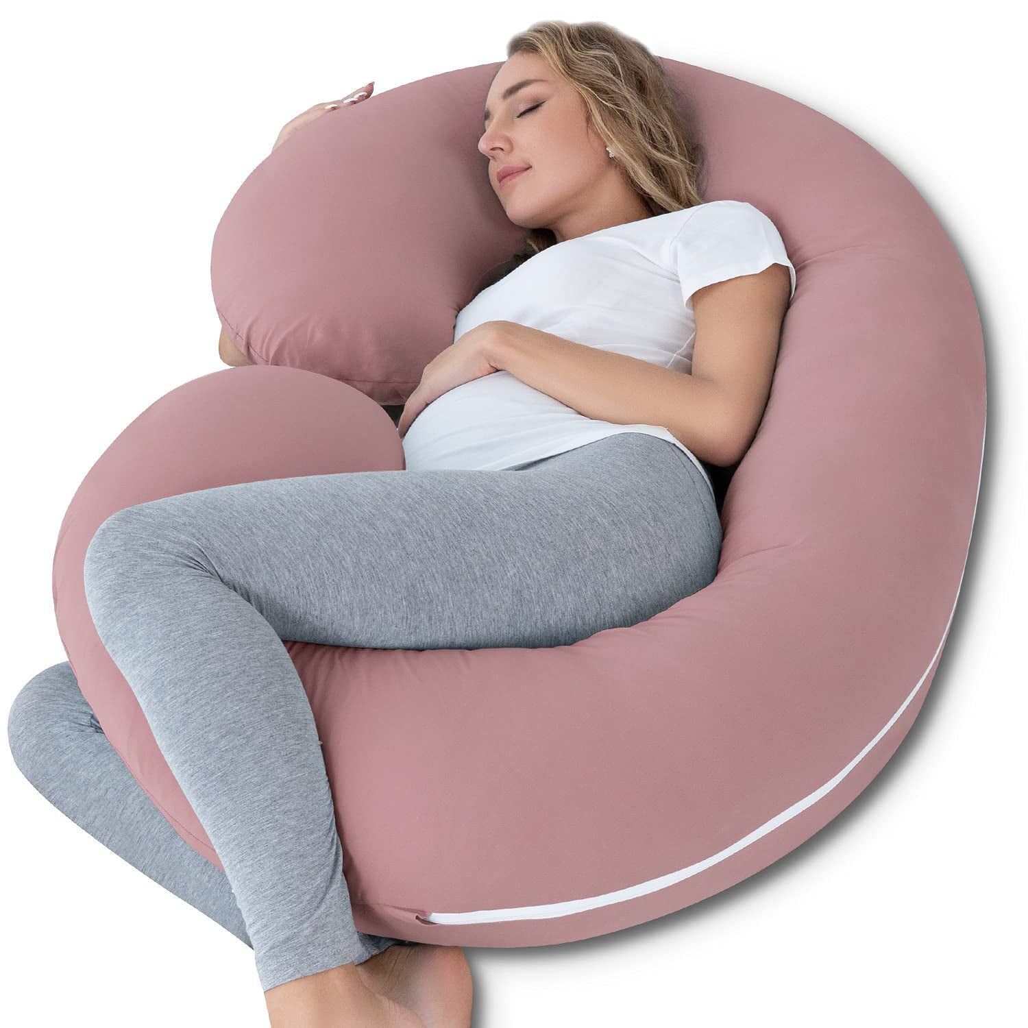 Cooling C-Shaped Pregnancy Pillow with Soft Cotton Cover