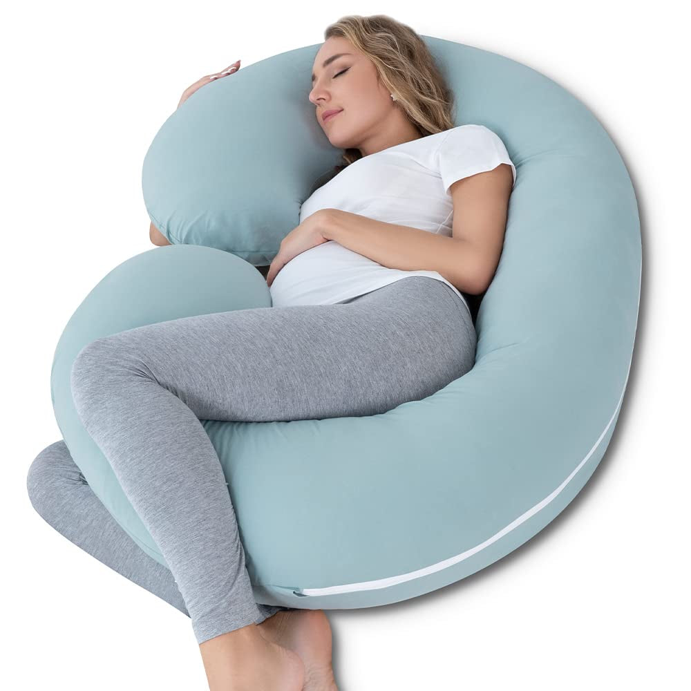 Cooling C-Shaped Pregnancy Pillow with Soft Cotton Cover