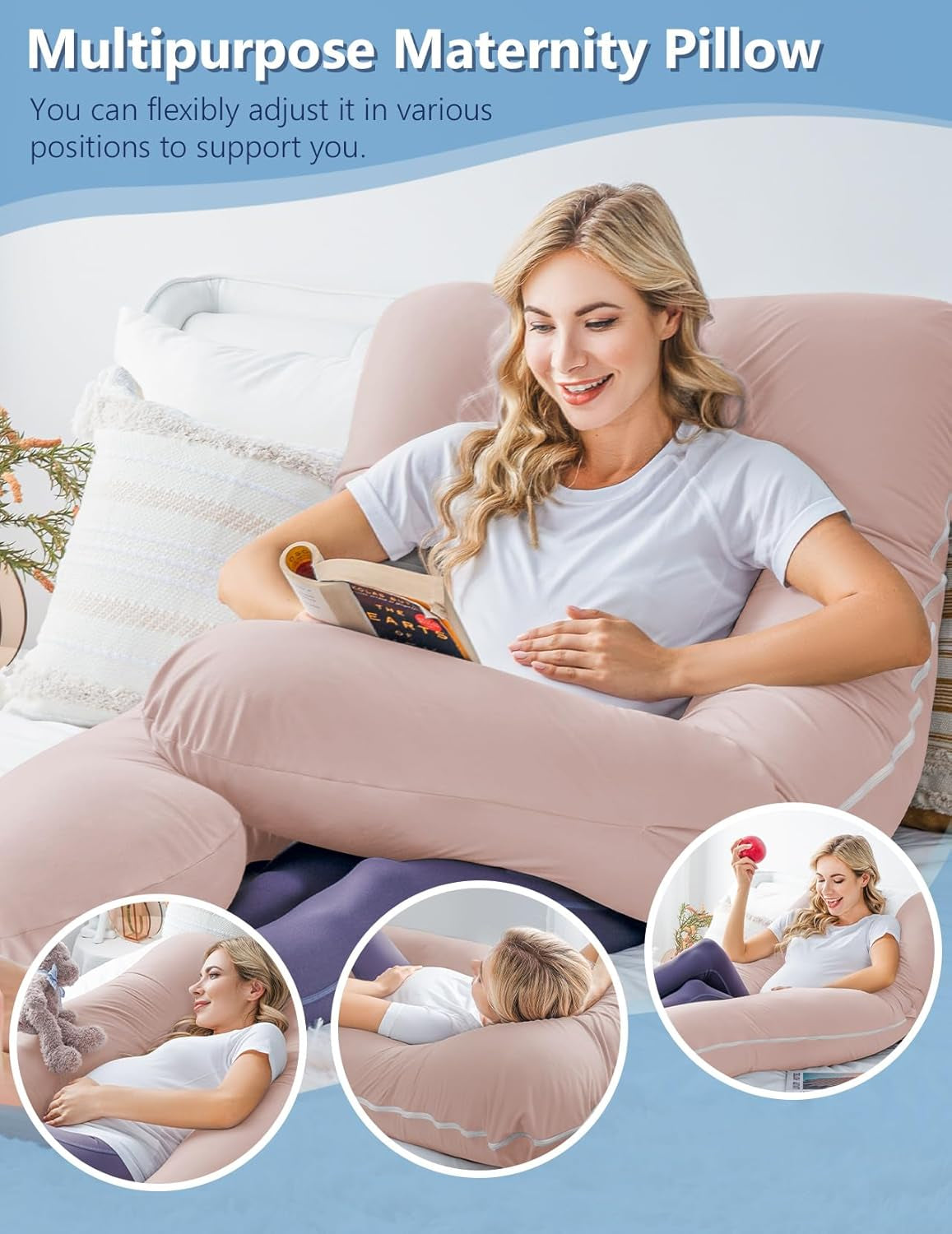 Cooling U-Shaped Pregnancy Body Pillow with Jersey Cover
