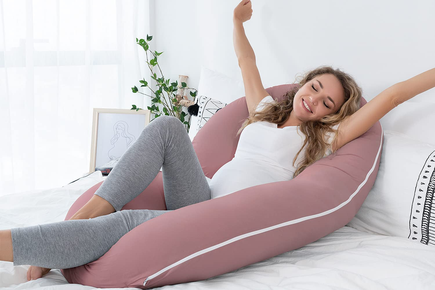 Cooling C-Shaped Pregnancy Pillow with Soft Cotton Cover