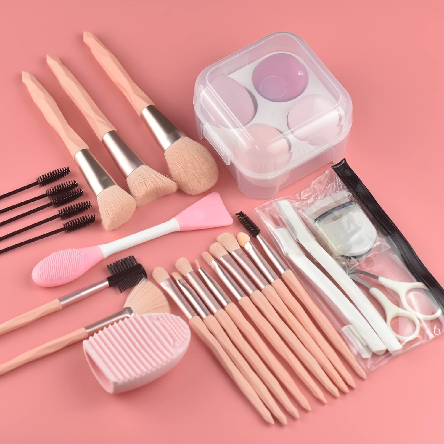 30Pcs Pink Makeup Brush Set — Sponges & Tools Included