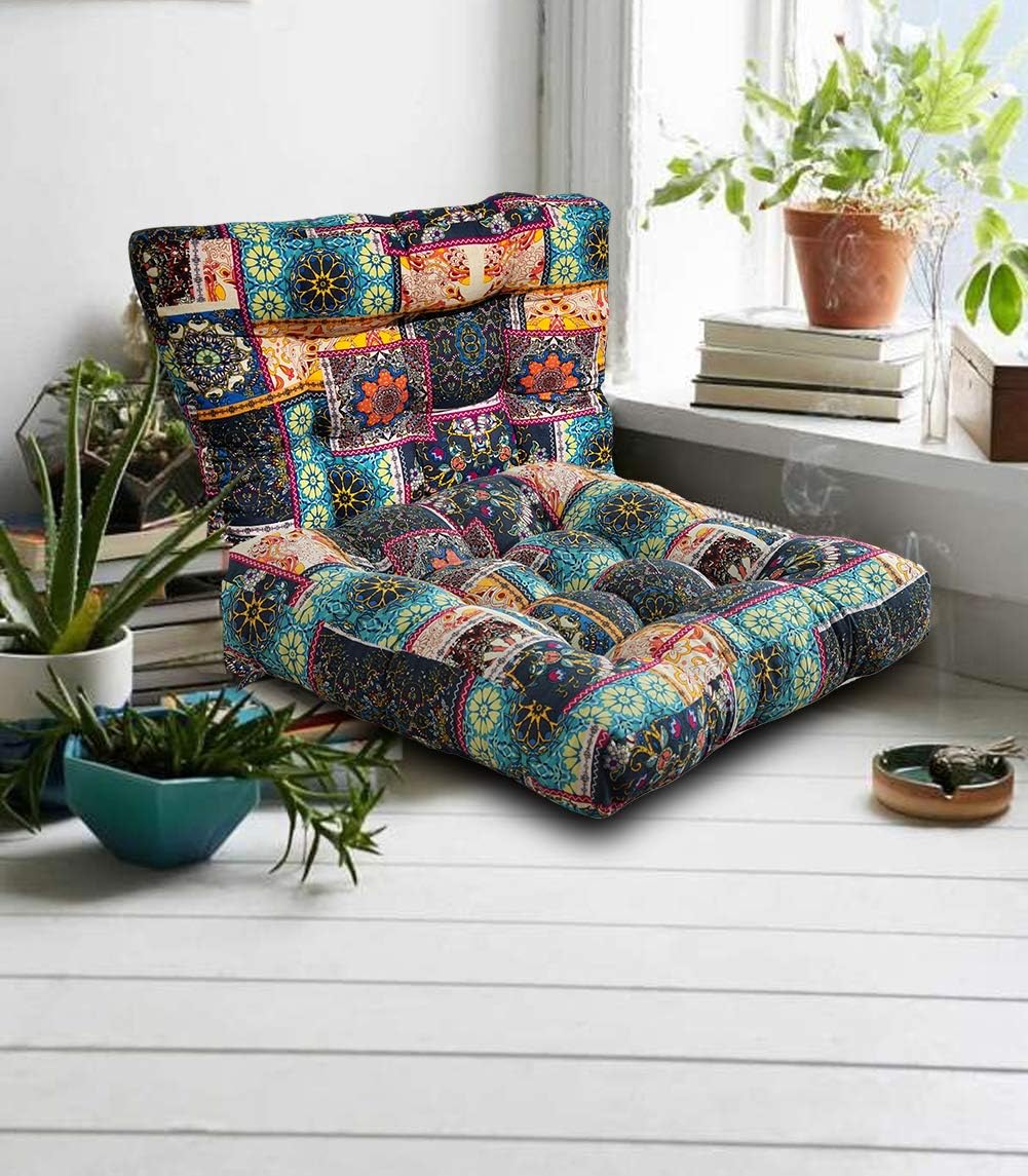 Boho Floor Pillow Cushion 22x22 – Beige Mandala Seat