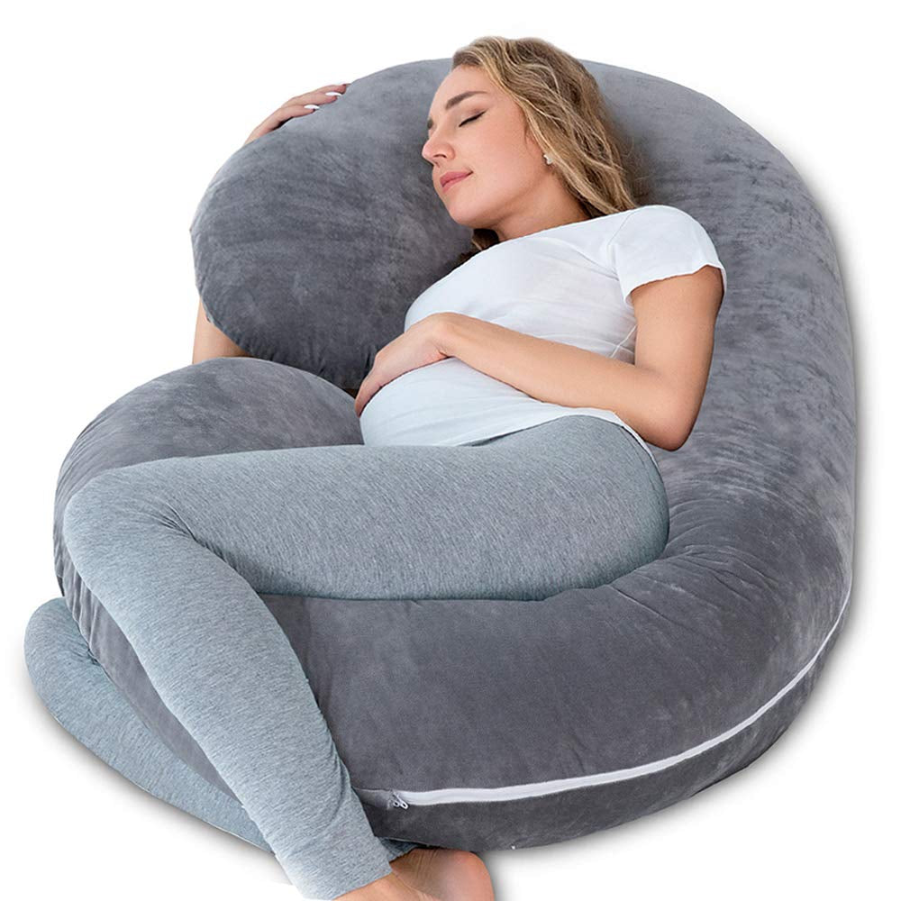 Cooling C-Shaped Pregnancy Pillow with Soft Cotton Cover