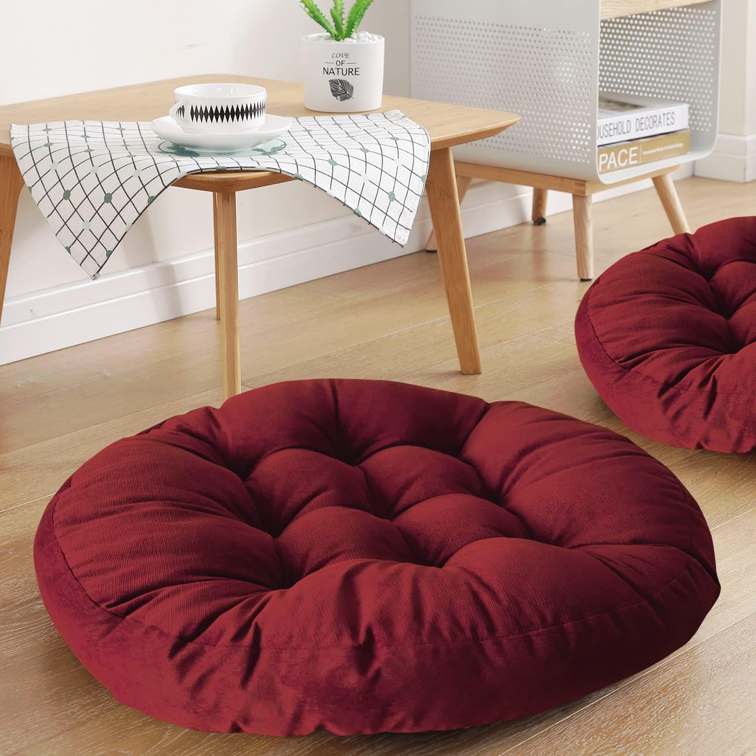 Boho Floor Pillow Cushion 22x22 – Beige Mandala Seat