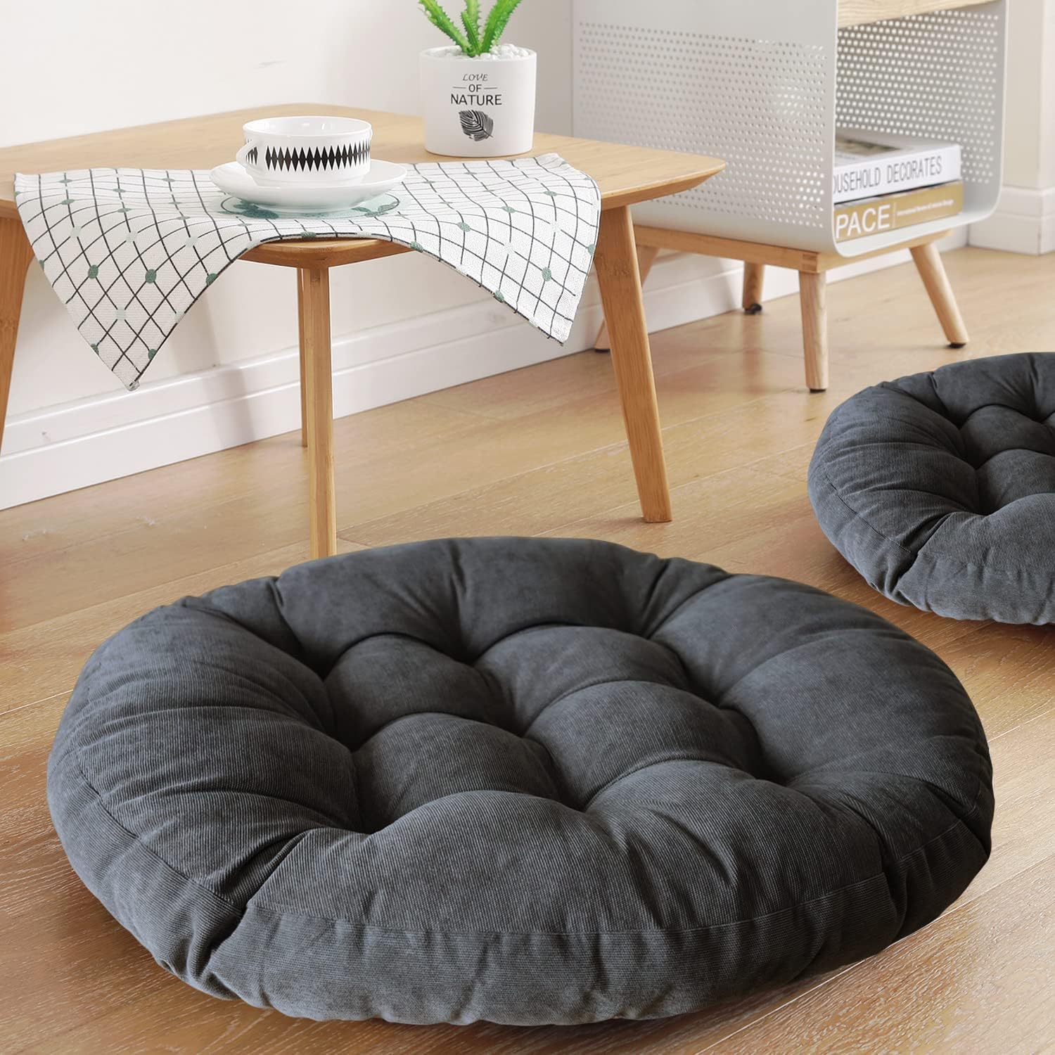 Boho Floor Pillow Cushion 22x22 – Beige Mandala Seat