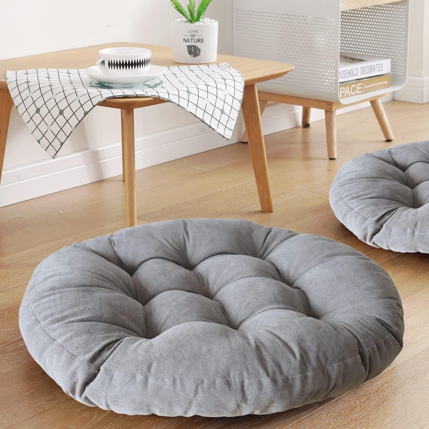 Boho Floor Pillow Cushion 22x22 – Beige Mandala Seat