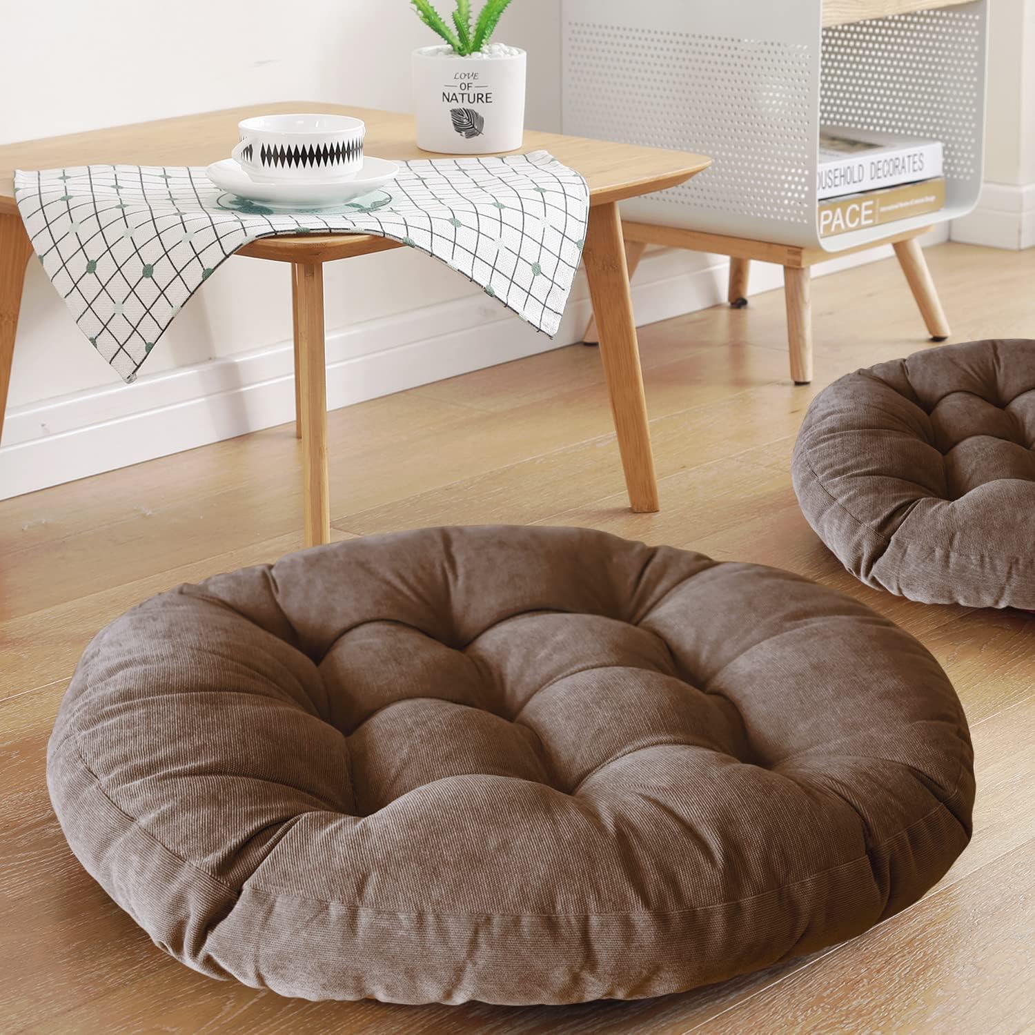 Boho Floor Pillow Cushion 22x22 – Beige Mandala Seat
