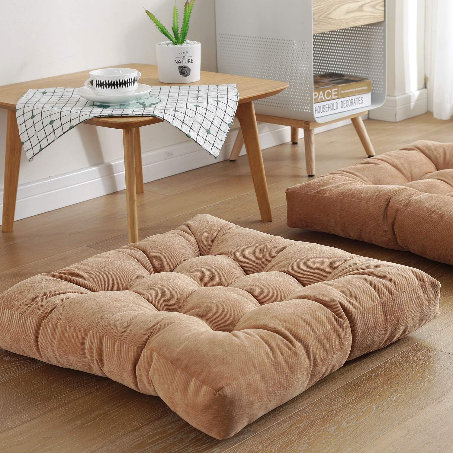Boho Floor Pillow Cushion 22x22 – Beige Mandala Seat