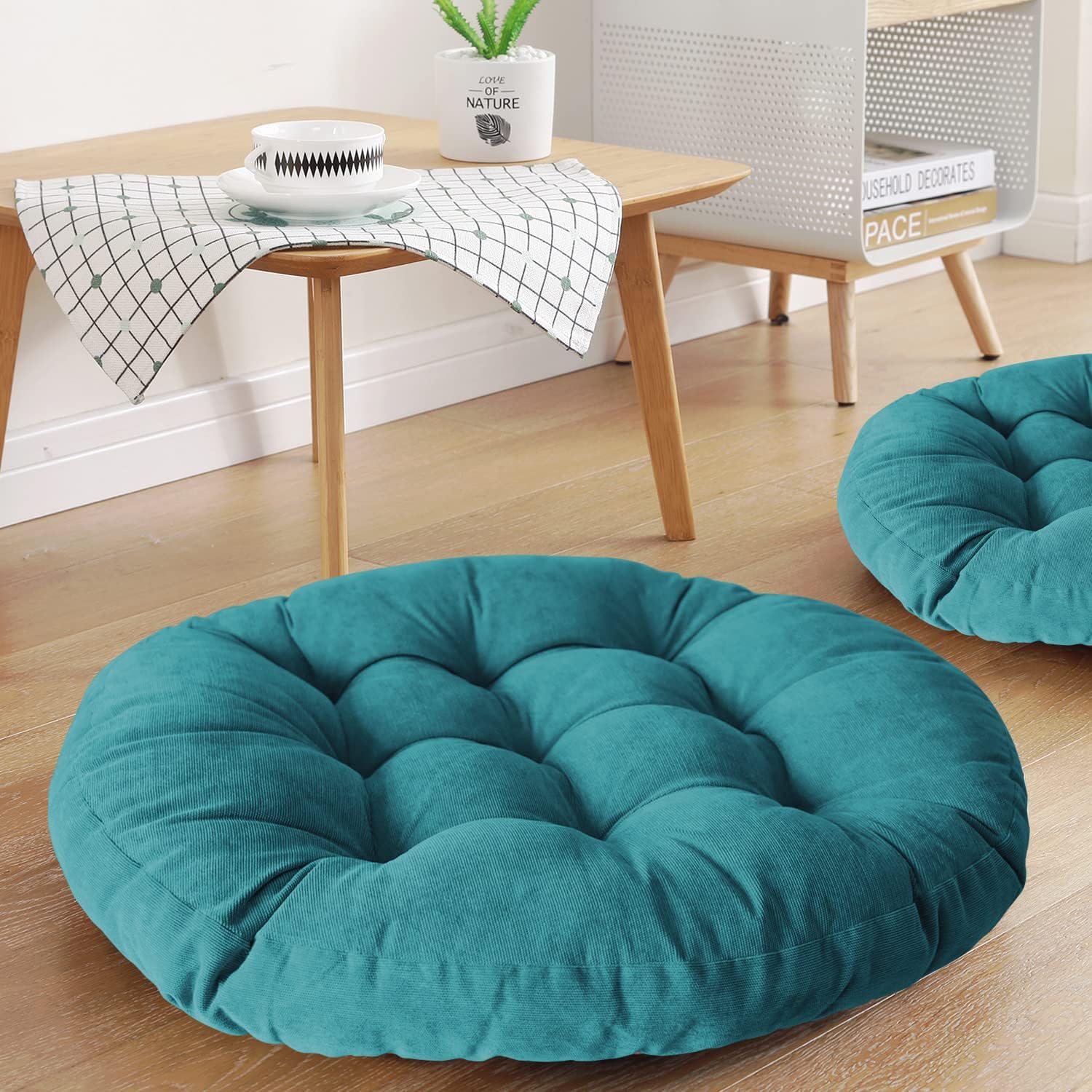 Boho Floor Pillow Cushion 22x22 – Beige Mandala Seat
