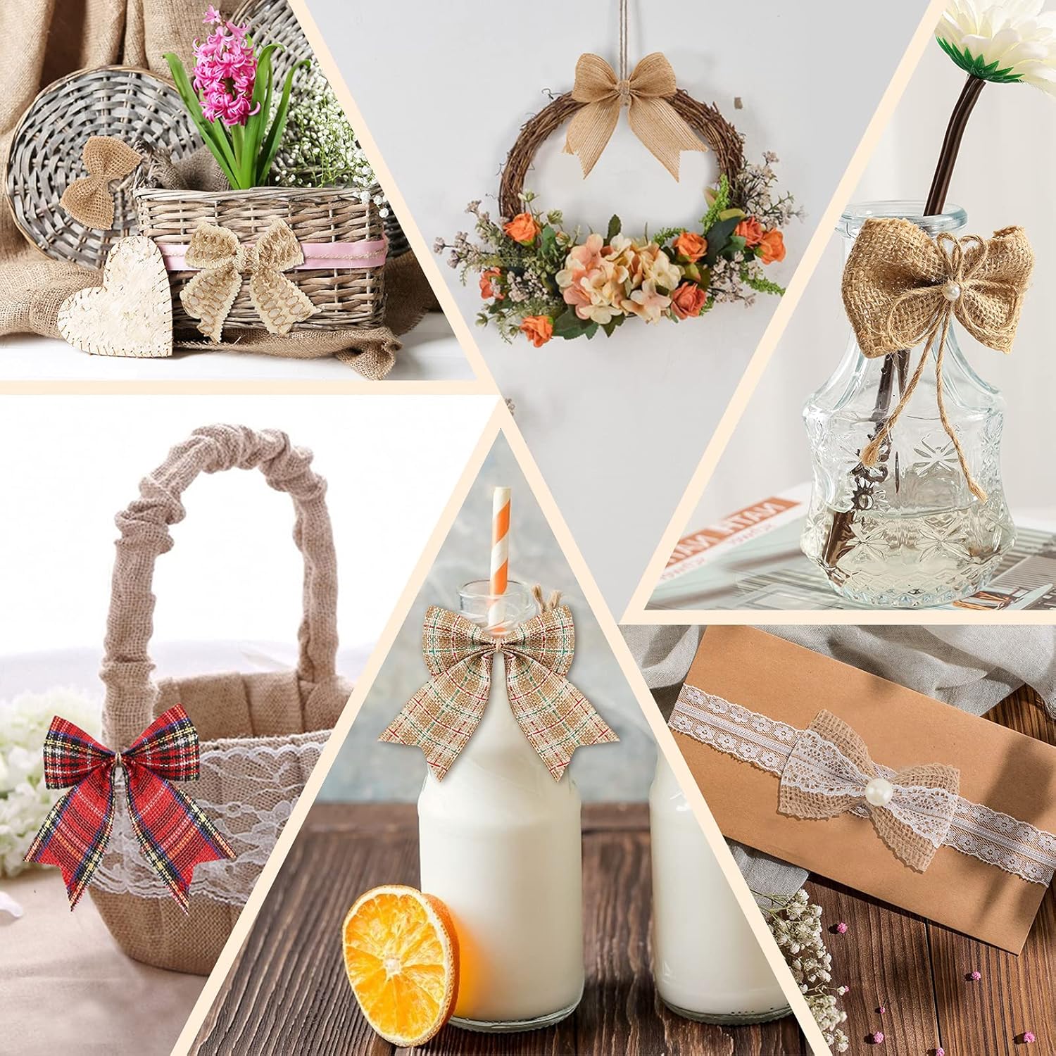 17pcs Handmade Burlap Bows — Rustic Lace Gift & Decor Set