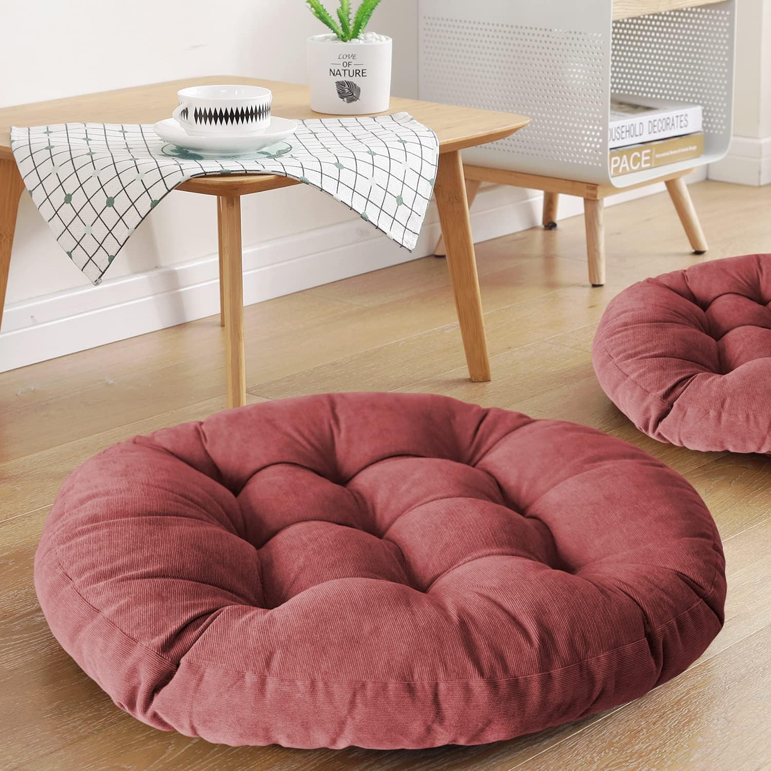 Boho Floor Pillow Cushion 22x22 – Beige Mandala Seat