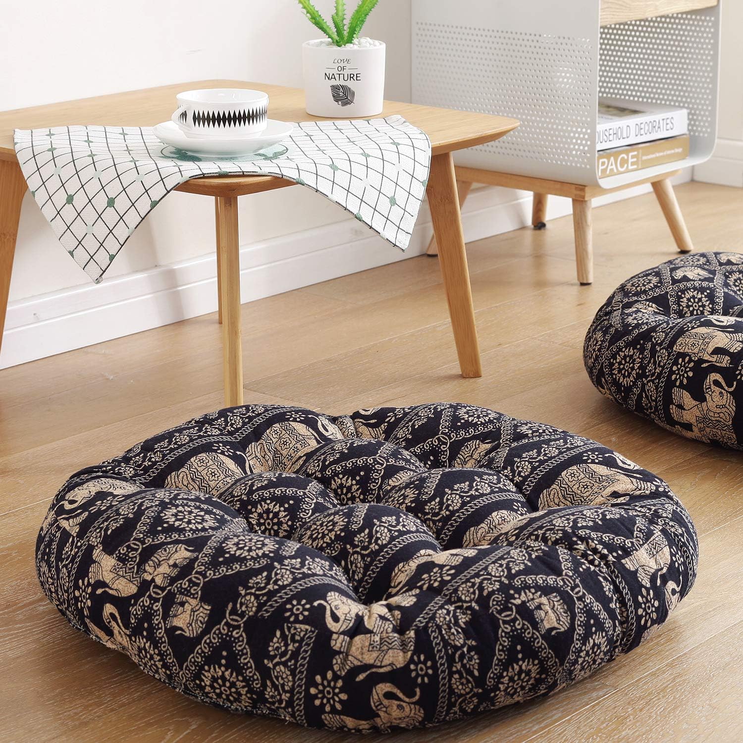 Boho Floor Pillow Cushion 22x22 – Beige Mandala Seat