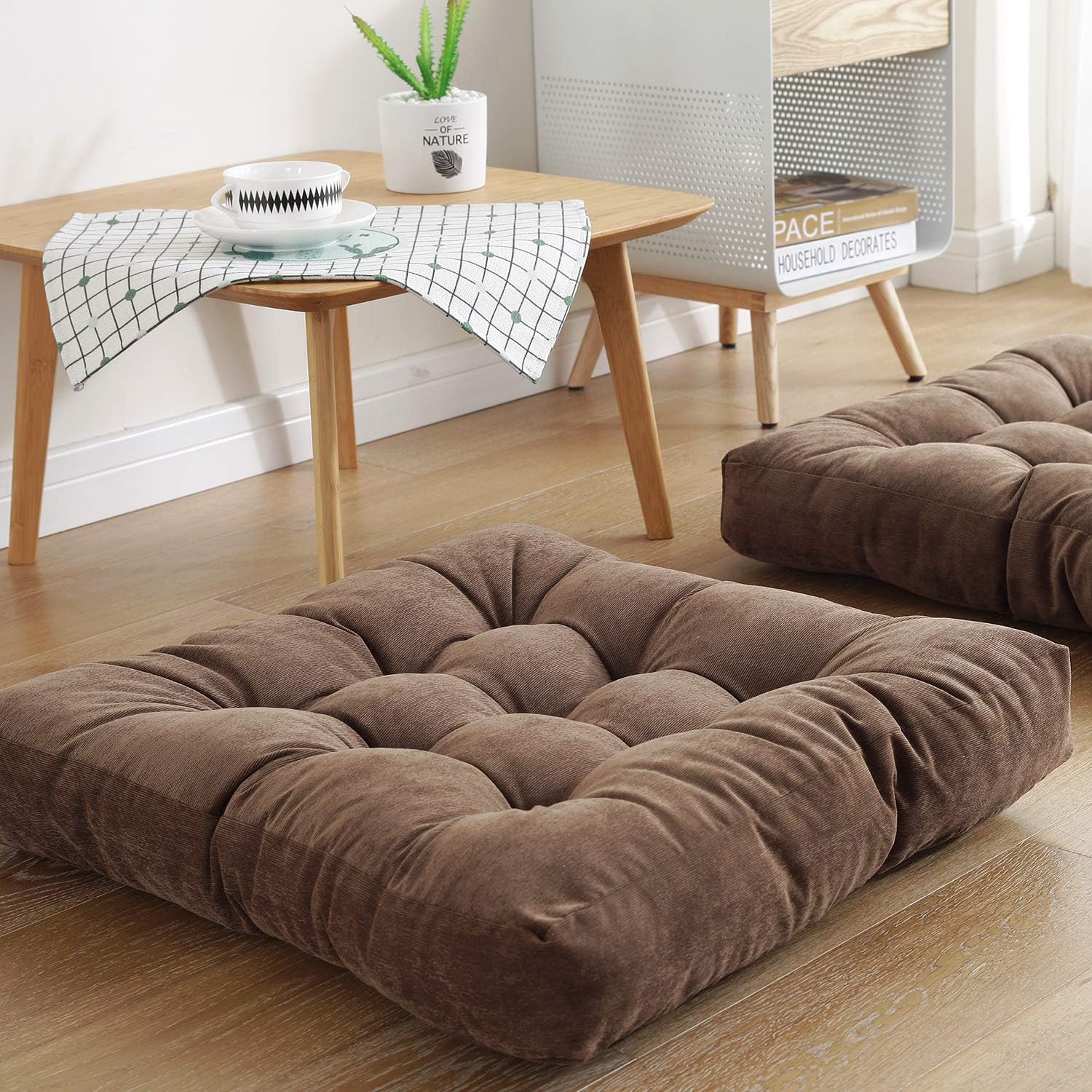 Boho Floor Pillow Cushion 22x22 – Beige Mandala Seat
