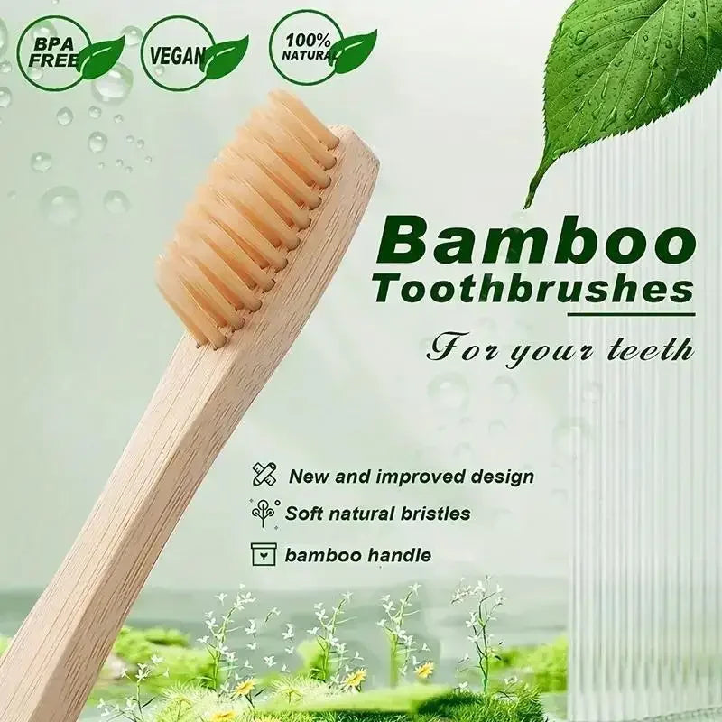 Bamboo Toothbrush Set — 10pcs Eco-Friendly Cowhide Wrap