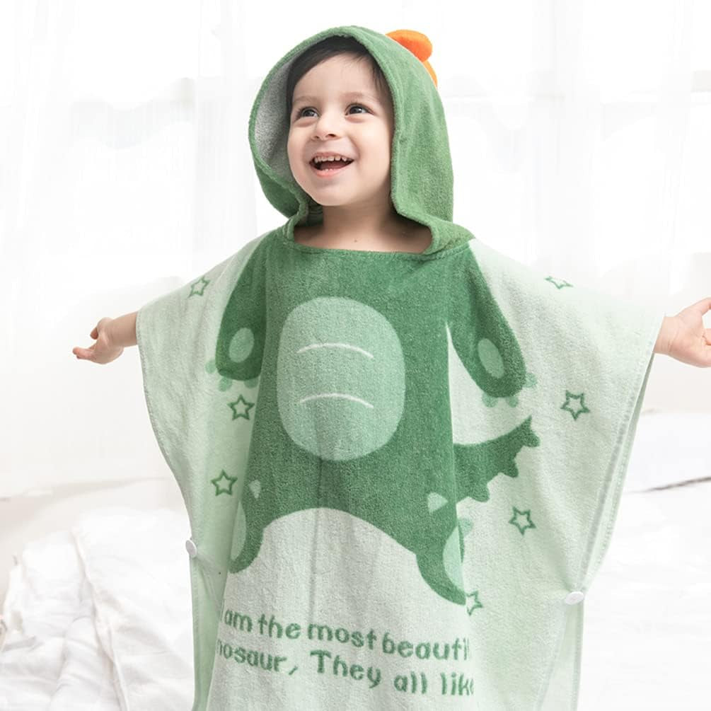 Kids Dinosaur Hooded Towel Poncho — Cotton, Ages 5–9