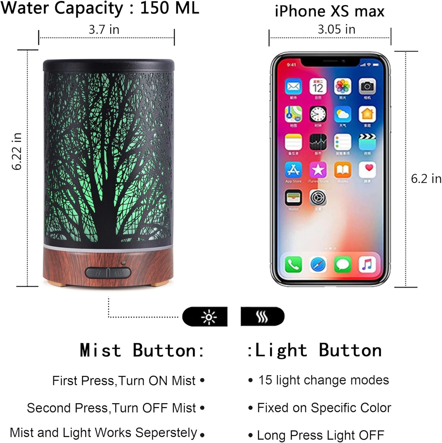 Essential Oil Diffuser — 150ml, Metal, 7 Colors, Auto-Off