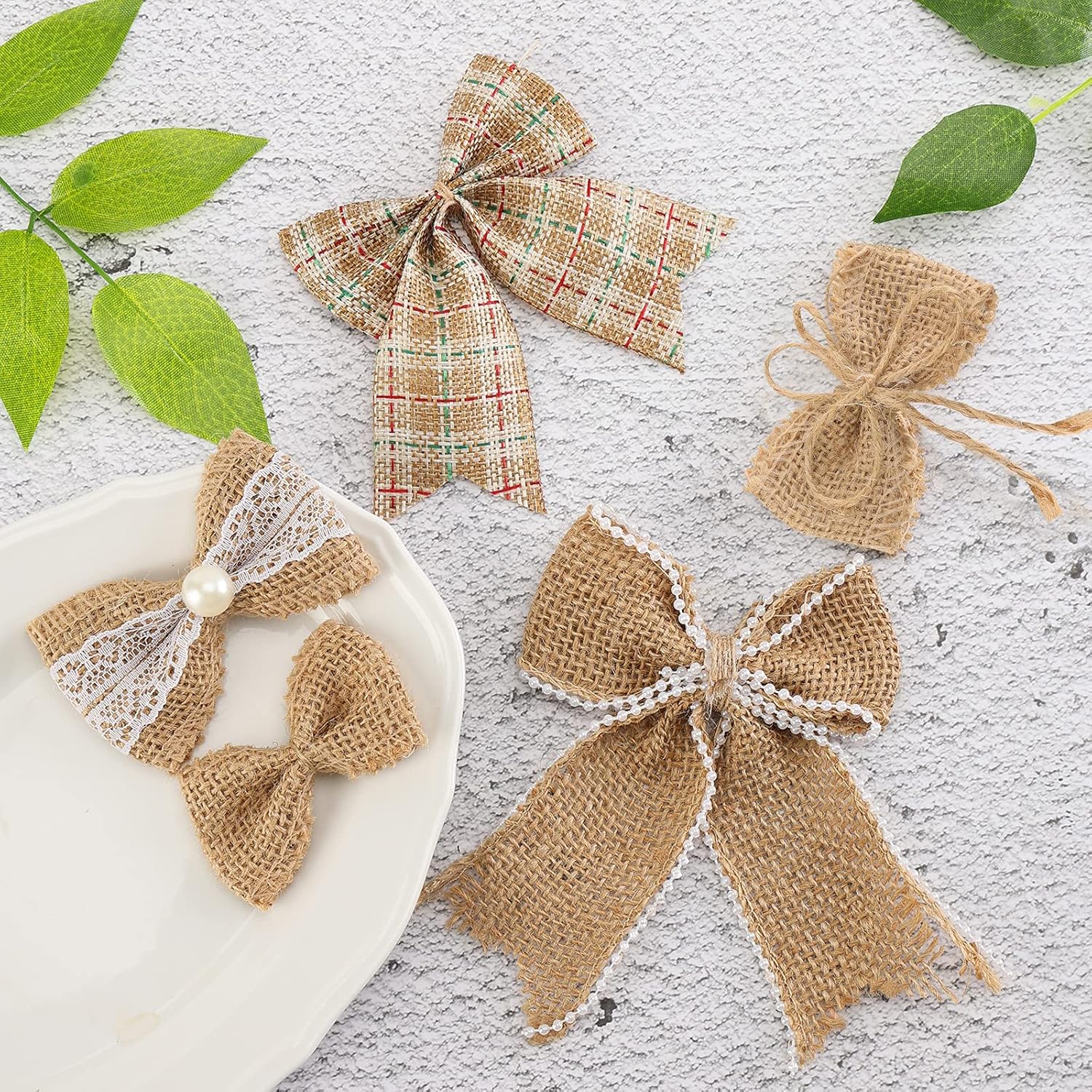 17pcs Handmade Burlap Bows — Rustic Lace Gift & Decor Set