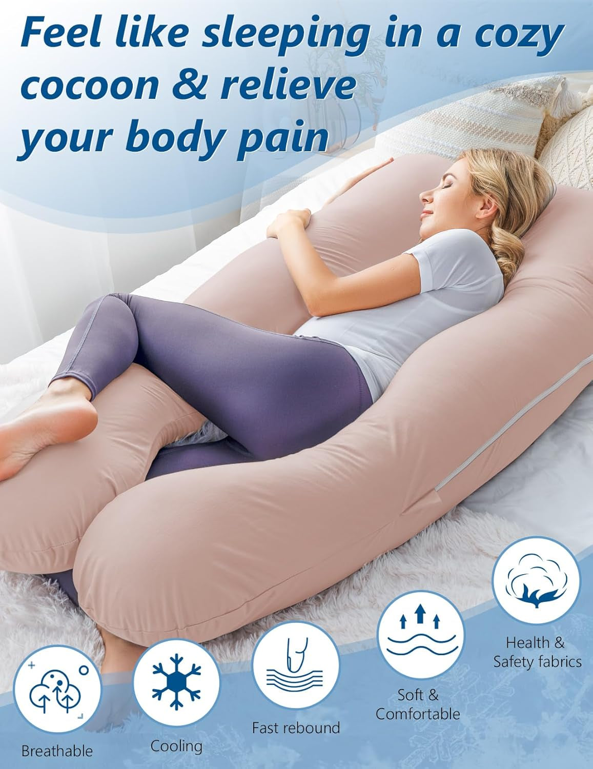 Cooling U-Shaped Pregnancy Body Pillow with Jersey Cover
