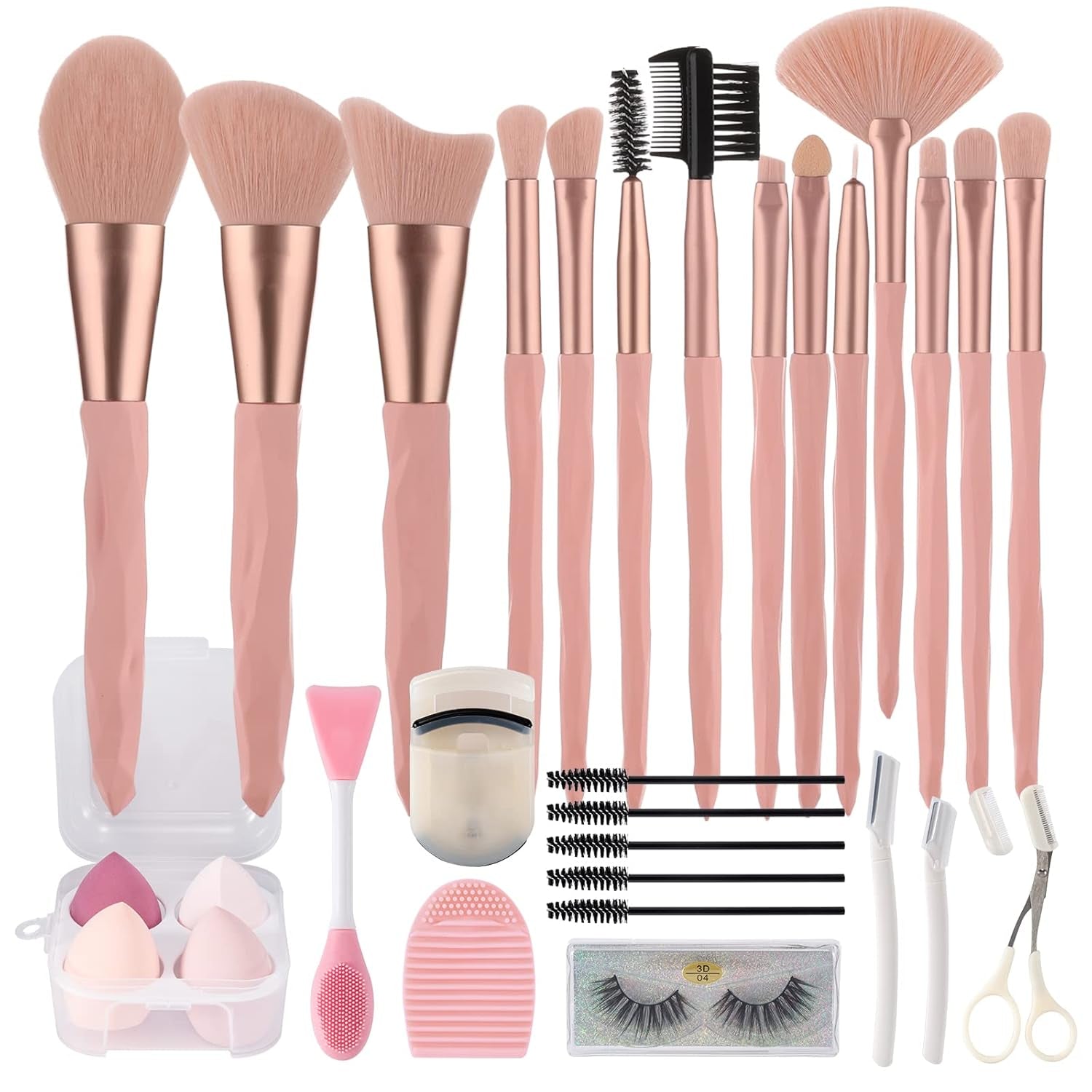 30Pcs Pink Makeup Brush Set — Sponges & Tools Included
