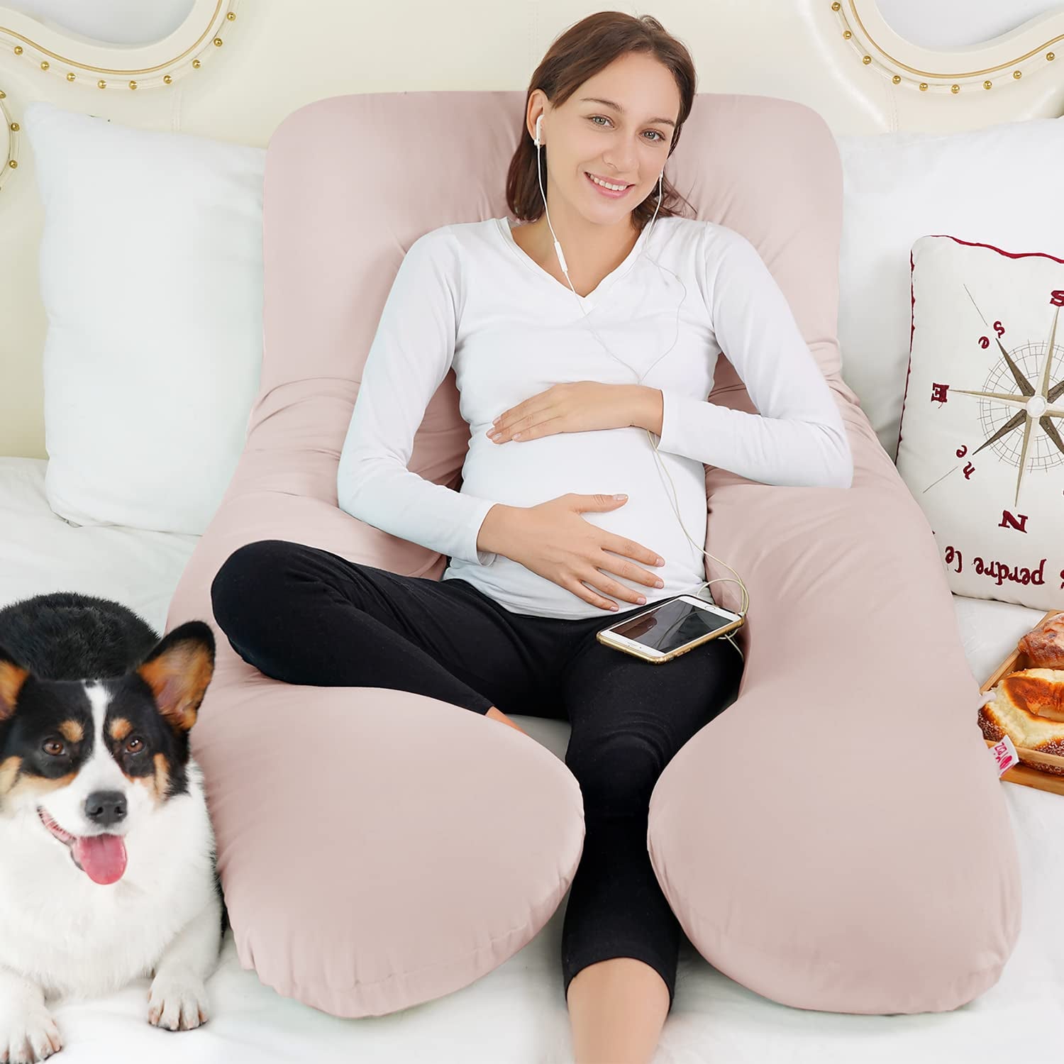 Cooling U-Shaped Pregnancy Body Pillow with Jersey Cover