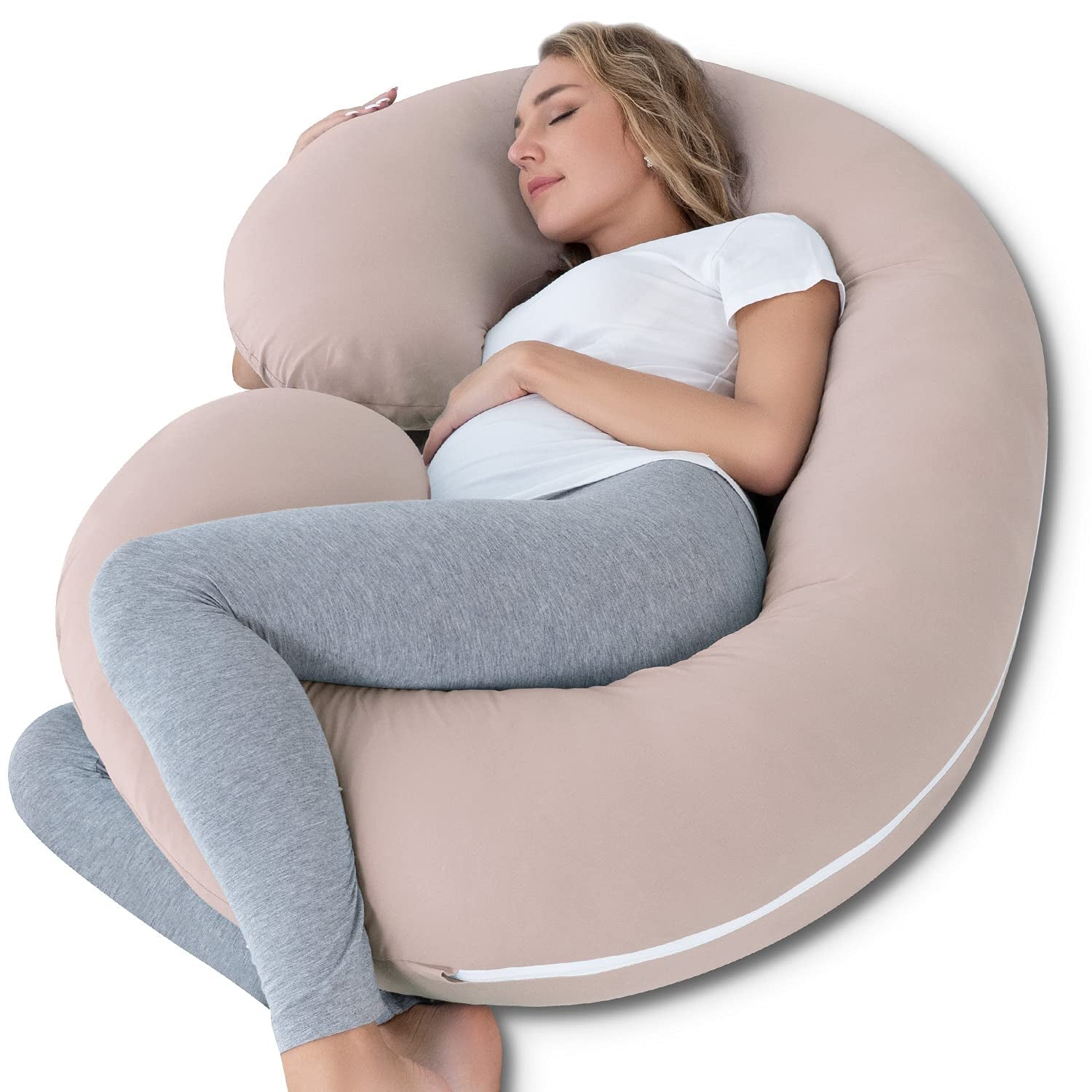Cooling C-Shaped Pregnancy Pillow with Soft Cotton Cover