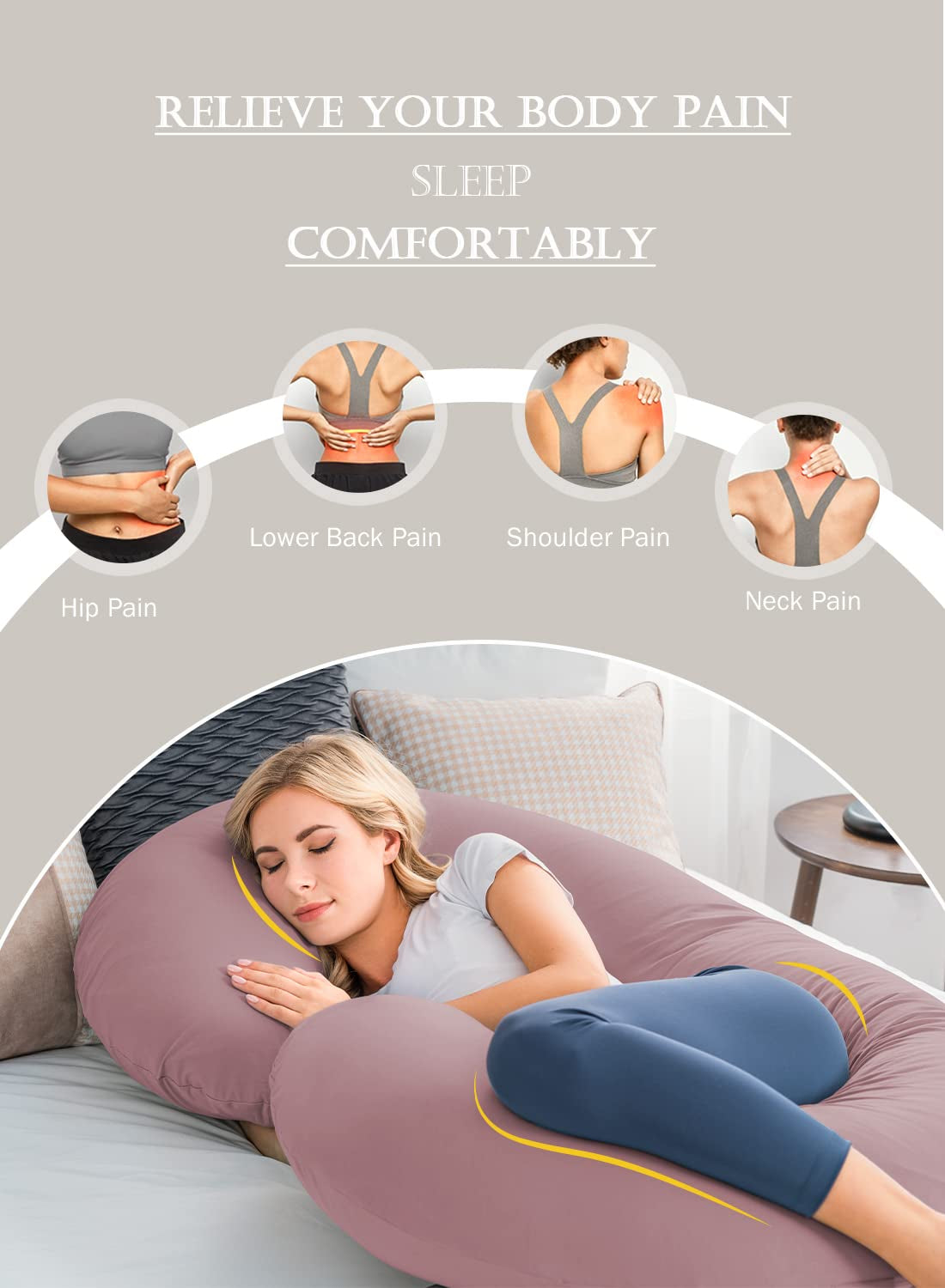 Cooling C-Shaped Pregnancy Pillow with Soft Cotton Cover