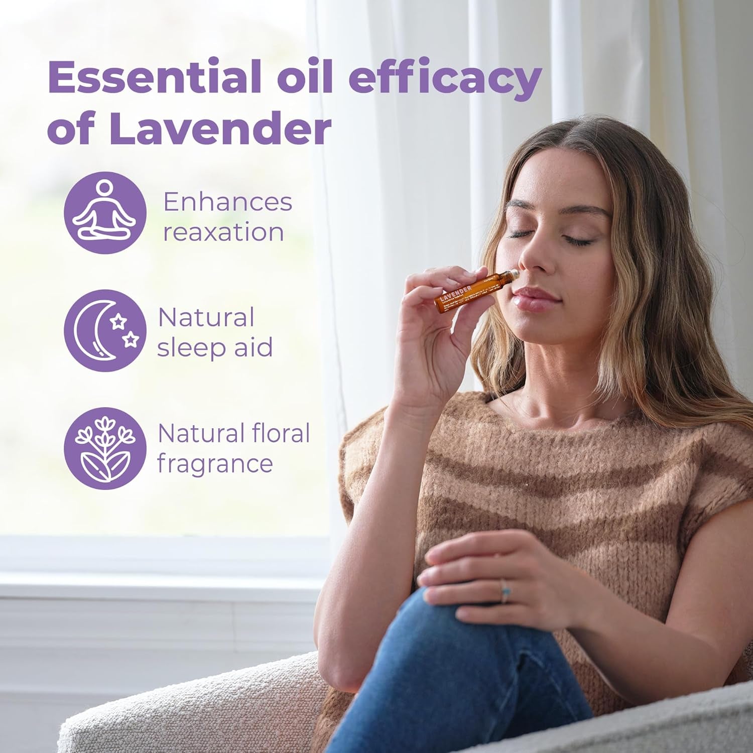 French Lavender Essential Oil Roll on - Calming Oil for Stress & Relaxation - Pure Oil for Skin & Hair Growth