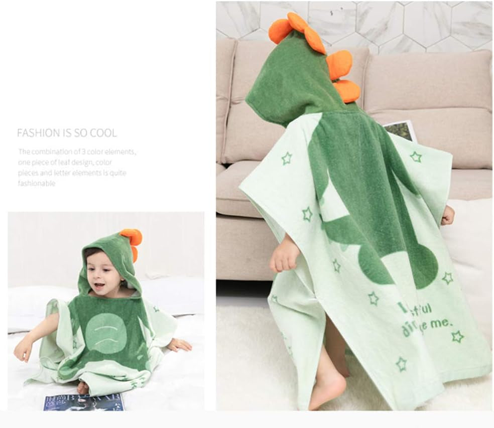 Kids Dinosaur Hooded Towel Poncho — Cotton, Ages 5–9
