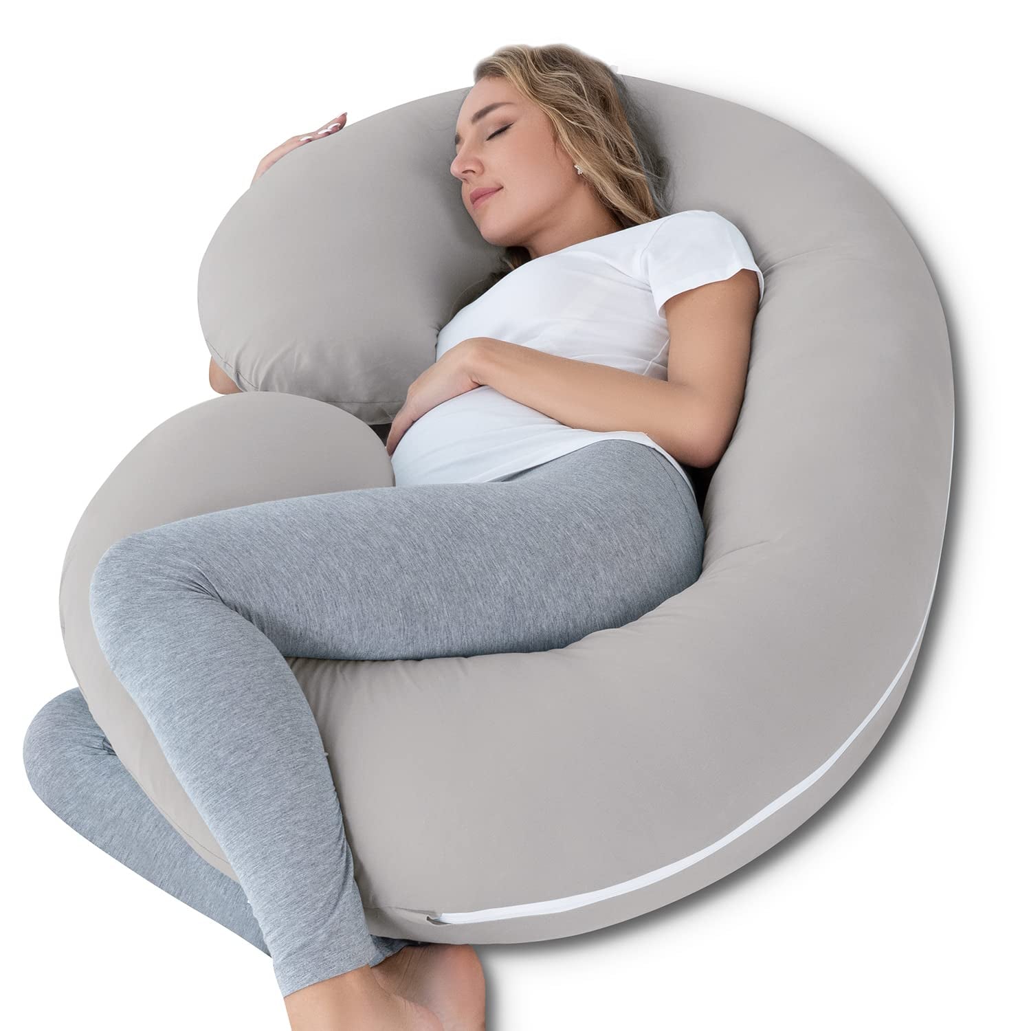 Cooling C-Shaped Pregnancy Pillow with Soft Cotton Cover