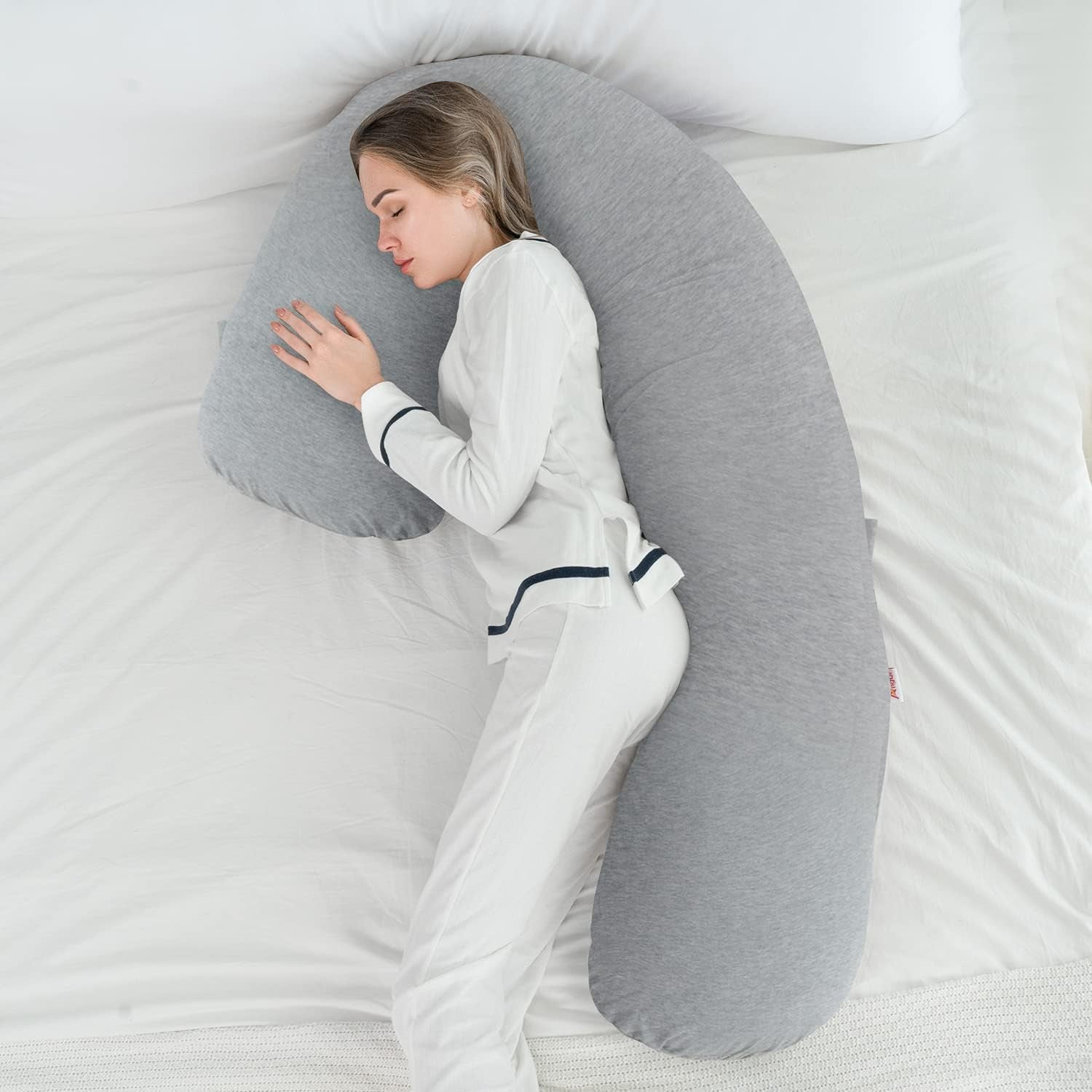 Gray L-Shaped Pregnancy Body Pillow with Jersey Cover