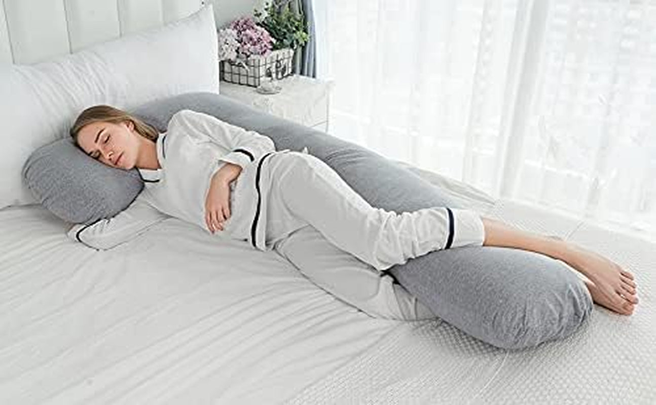 Gray L-Shaped Pregnancy Body Pillow with Jersey Cover