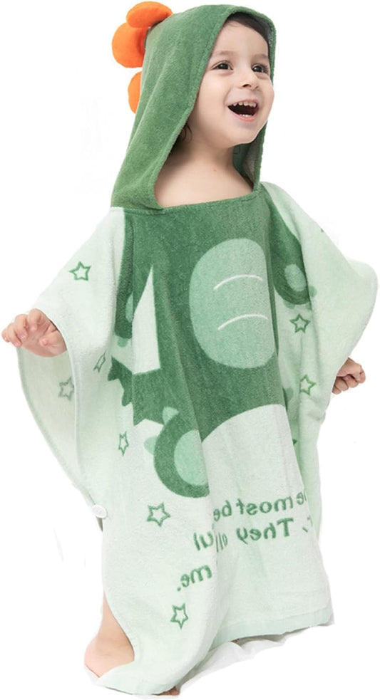 Kids Dinosaur Hooded Towel Poncho — Cotton, Ages 5–9
