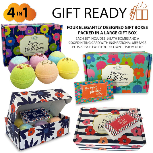 Bath Bombs for Women Gift Set - 24 Natural and Organic Bath Bombs with Essential Oils & Moisturizing Shea Butter, Spa Birthday Gift, Selfcare Gifts for Her, Women, Teen Girls, Kids, Bridesmaid Gift