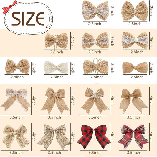 17pcs Handmade Burlap Bows — Rustic Lace Gift & Decor Set