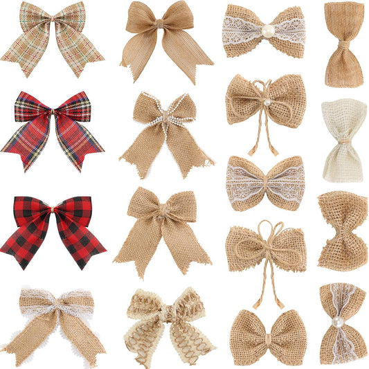 17pcs Handmade Burlap Bows — Rustic Lace Gift & Decor Set