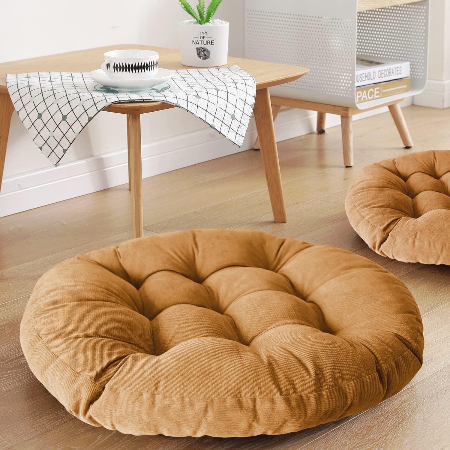Boho Floor Pillow Cushion 22x22 – Beige Mandala Seat