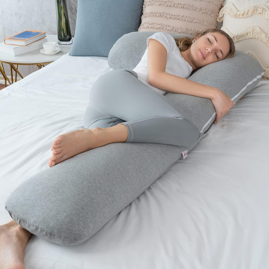 Gray L-Shaped Pregnancy Body Pillow with Jersey Cover